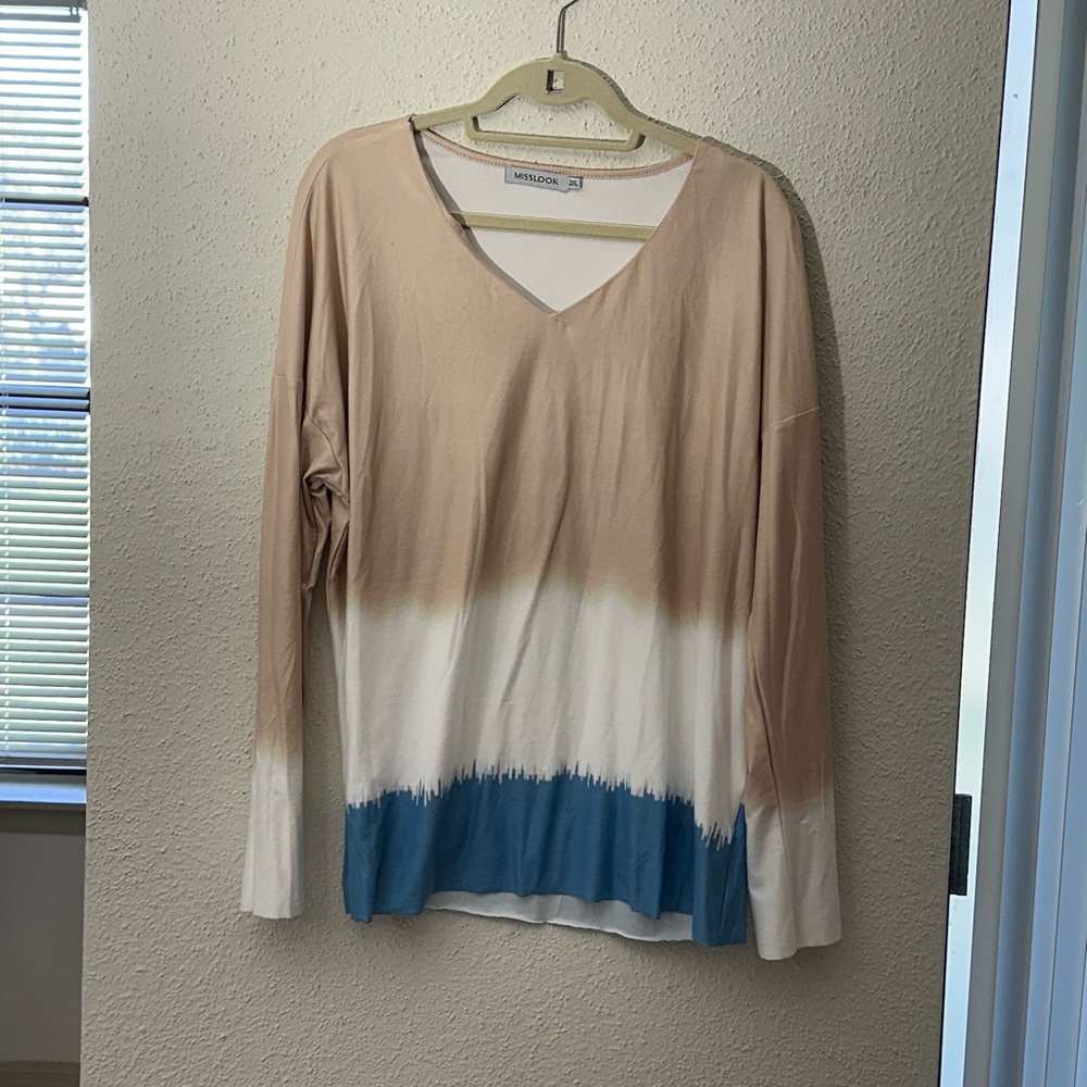 MISSLOOK Ivory and Beige Blouse size 2XL very flattering.